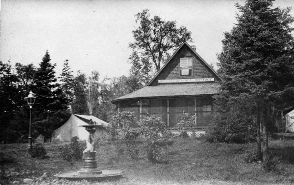 House, "Camp Stella," a.k.a. "Sevona Memorial Cottage," on Sand Island. The structure was orignally built by Sam S. Fifield, ex-Lieutenant Governor of Wisconsin, from salvaged materials of the "Sevona," a steamboat that wrecked off the shore of Sand Island in 1905.