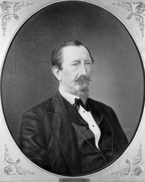 Portrait of Frederick Horn (1815-1893), a Democrat. He was a lawyer and editor of the Cedarburg Weekly News. His years of public service began in 1842 and continued throughout his life. He served as a State Senator, Assemblyman, Speaker of the Assembly, Mayor of Cedarburg and many other positions.