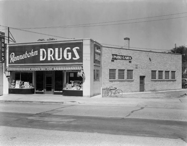 Rennebohm Drugstore #12 at 2526 Monroe Street. Originally established by pharmacist Harry Consigny, this operation was purchased by Rennebohm in 1936.