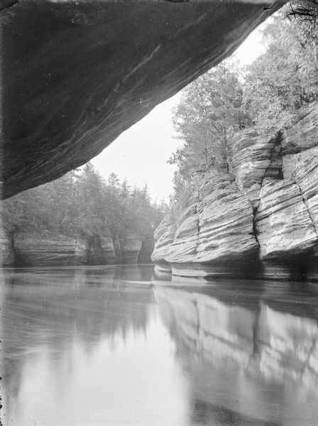 Rock overhanging the river at Black Hawk's Leap.
