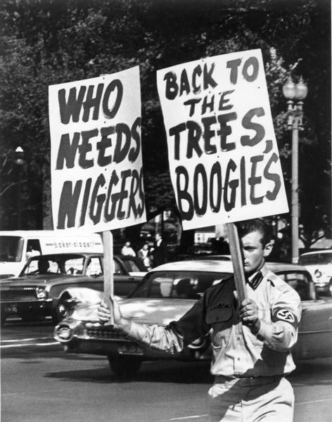 American Nazi protesting the rights of African Americans.