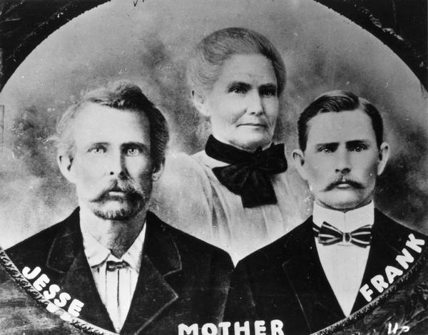 Group portrait of Jesse, Frank and the mother James.