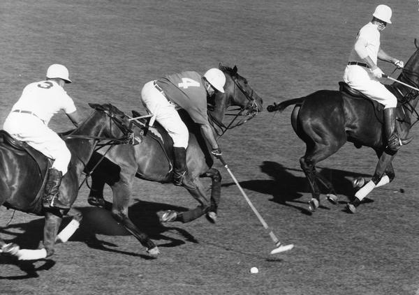 Elevated view of a polo game in action.