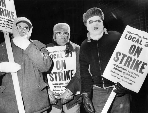 Union members of Local 317 in Milwaukee strike outside the Electric Co.'s N. Edison Street plant. It was a very cold night.