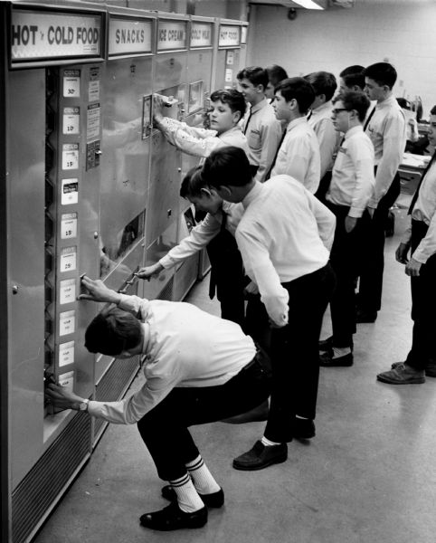 High school freshman use vending machines for lunch.