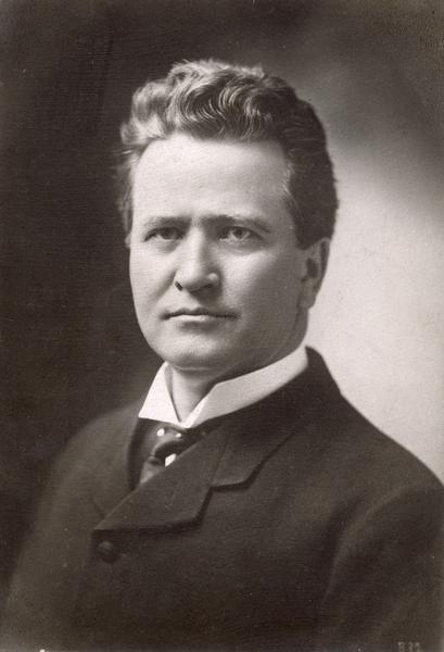 Portrait of Robert M. La Follette, Sr. when he became governor of Wisconsin. This original of this item is a postcard that was probably used for campaign publicity.