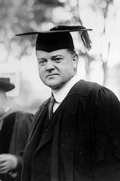 Herbert Hoover, during his tenure as head of the U.S. Food Administration, receiving an honorary degree from Brown University.