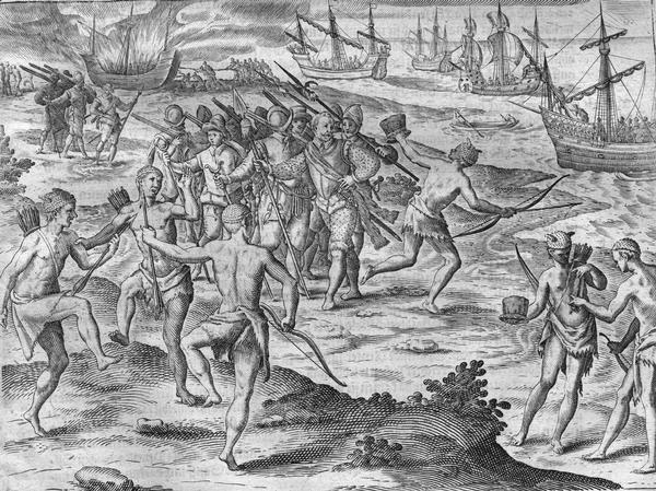 Scene from Drake Expedition near Rio de la Plata, Brazil, ca. 1578.