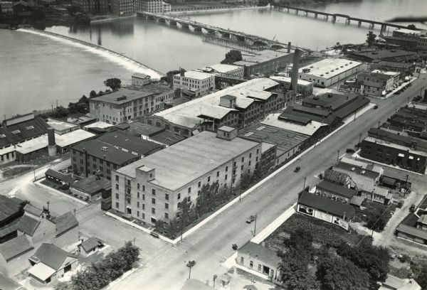 Aerial view of the International Harvester Rock Falls Works (factory).