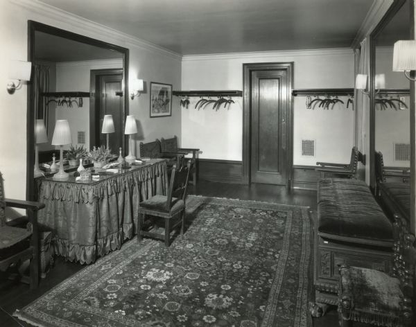 North end of the ladies' dressing room in the basement of Cyrus McCormick, Jr.'s residence at 50 East Huron Street. The room was new, having been remodelled in 1928.