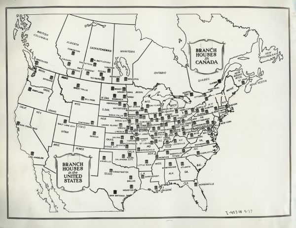 IH Branch House Map, U.S. and Canada A map of International Harvester branch houses in both Canada and the United States.