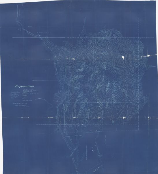 Topographical map showing ridges, water courses, boundary lines, and trails and roads near the Stanley McCormick's Riven Rock estate in El Montecito, Santa Barbara County, California. The scale is 400 feet to 1 inch and the map was prepared by Frank F. Flournoy, county surveyor.
