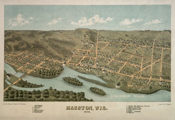 Bird's-eye map of Mauston.