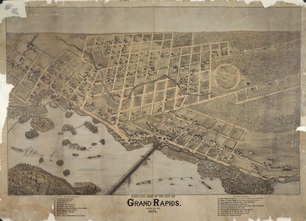 Bird's-eye map of Grand Rapids.