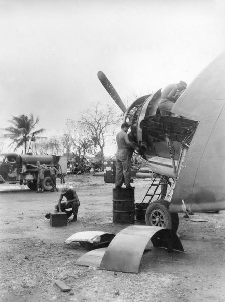 TAG operations on Falalop Island in the Pacific. This image is one of many taken by Milwaukee photographer Dickey Chapelle during the latter stages of the war in the Pacific.