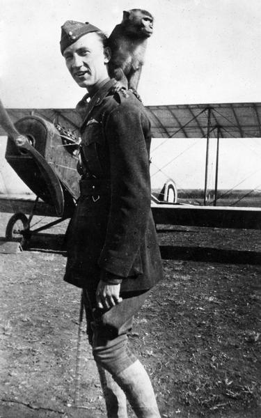 Vernon Castle, half of the glamorous Castle dancing team, enlisted in the British Royal Flying Corps in 1915 and flew over 150 missions at the Western Front before being shot down. Afterwards Captain Castle was assigned to flight instruction camps in Canada and later at Benbrook Field in Texas. It was there on February 15, 1918, that he was killed in a crash during a training flight. Jeffrey the monkey and the student pilot in the rear seat survived.
