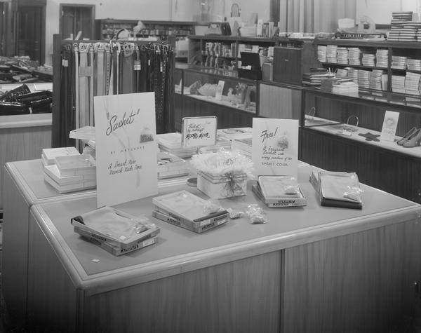 Manchester's, Inc., 2-6 East Mifflin Street, displays "Sachet" hosiery and other accessories.