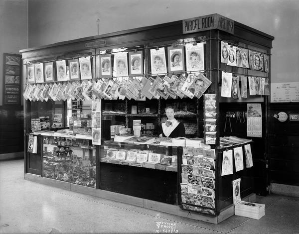 Newsstand in west side Chicago, Milwaukee, St. Paul and Pacific Railway Depot, 644 West Washington Avenue.