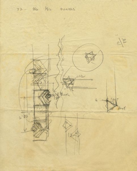 Sketch for a light fixture drawn by Frank Lloyd Wright. The fixture may have utilized wooden dowels in its construction.