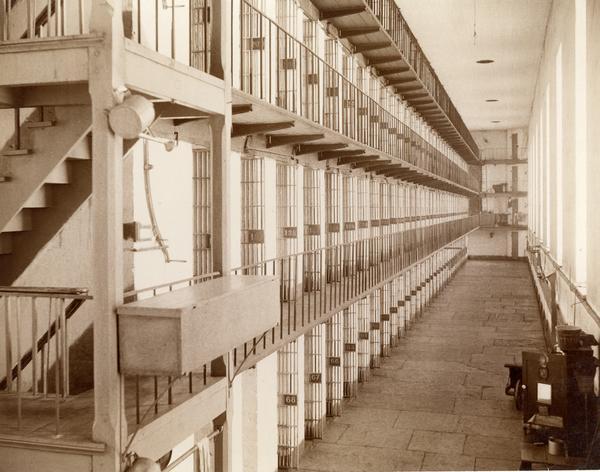 Interior of the cell blocks in the Wisconsin State Prison.