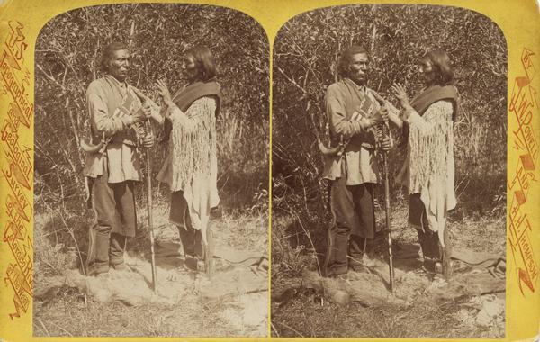 Stereograph of two Native American men, possibly Ute.