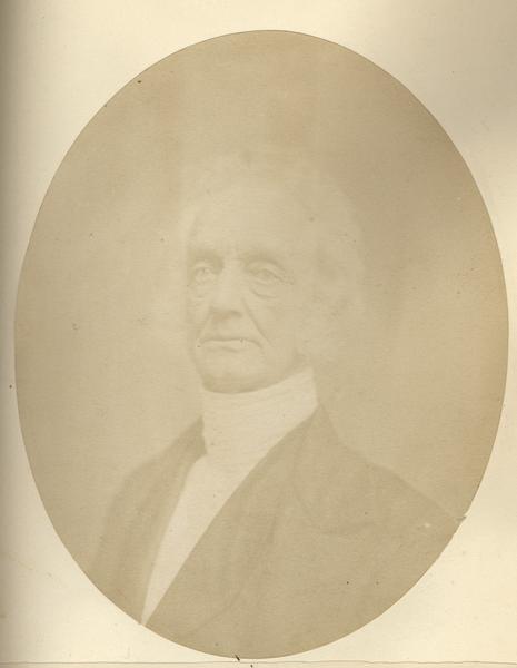Quarter-length oval portrait of William R. Smith. He was born at the "Trappe," Montgomery County, Pennsylvania, in August of 1787. He came to Wisconsin in 1837, and resided in Mineral Point.