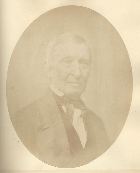 Quarter-length oval portrait of Ephraim F. Ogden. He was born in Morris County, New Jersey, on January 12, 1782. He came to Wisconsin on July 17, 1827.