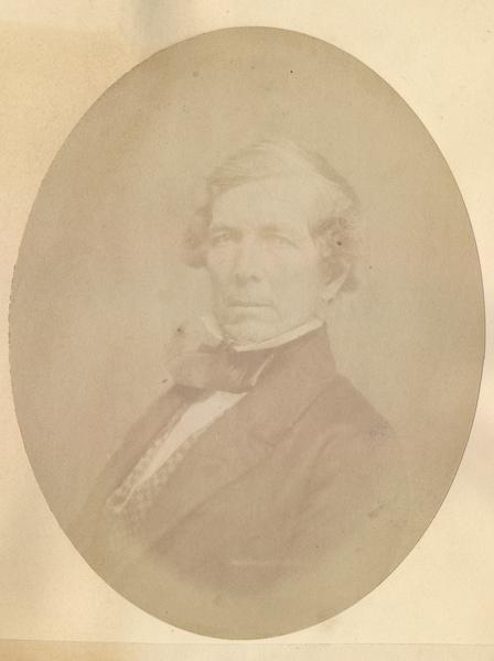 Quarter-length oval portrait of William Augustus Prentiss.  He was born in Northfield, Franklin County, Massachusetts on March 24, 1799.  He came to Wisconsin in June of 1836, and resided in Milwaukee where he served as mayor from 1858 to 1859.