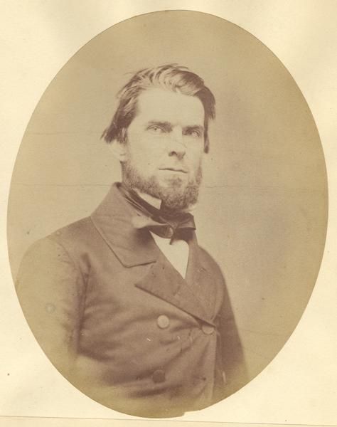 Quarter-length oval portrait of Beriah Brown.  He was born in Canandaigua, New York, on February 21, 1815.  Brown came to the territory of Wisconsin in July of 1835, and resided in Delafield, Waukesha County.  He worked as a printer and journalist, and later served a one year term as mayor of Seattle, Washington, in 1878.
