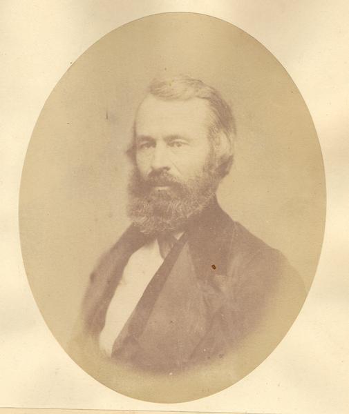Quarter-length oval portrait of Nelson R. Norton. He was born in Hampton, Washington County, New York, on November 8, 1809. Norton came to Chicago on November 16, 1833, and later resided in Wisconsin. He was a democratic member of the Wisconsin state assembly in 1854, and built the first schooner on Lake Michigan.