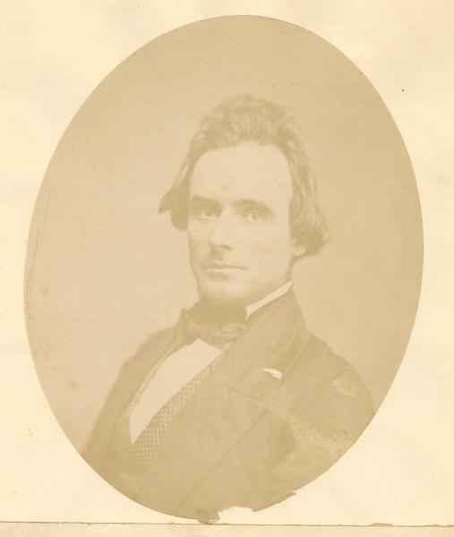 Quarter-length oval portrait of A.S. Bennett. He was born in Vermont on March 23, 1818, and came to Wisconsin on May 4, 1834.