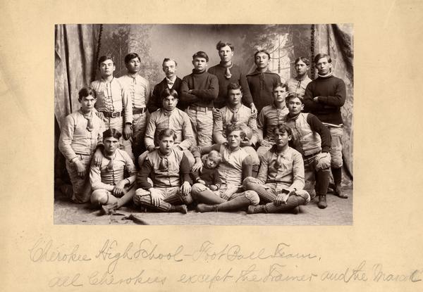 Group portrait of a Cherokee High School football team.
