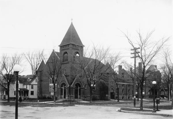 View of the First Methodist Church and surrounding buildings.