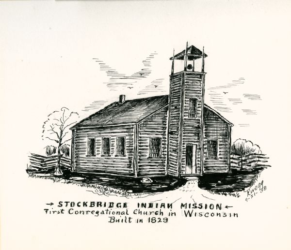 Drawing of the Stockbridge Indian Mission, built in about 1834.