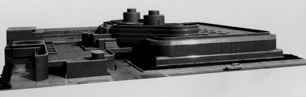 View of an architectural model of the Johnson Wax Administration Building.