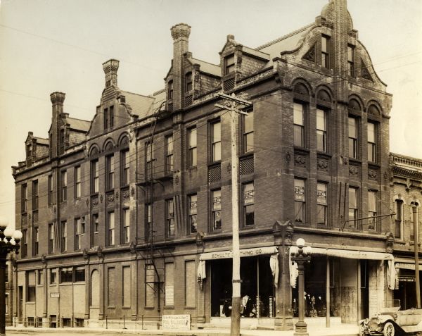 Exterior view of the Hall building, located on the northwest corner of Main and 5th Streets.