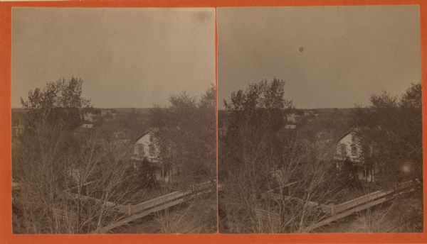 Stereograph elevated view of a home in Lancaster.