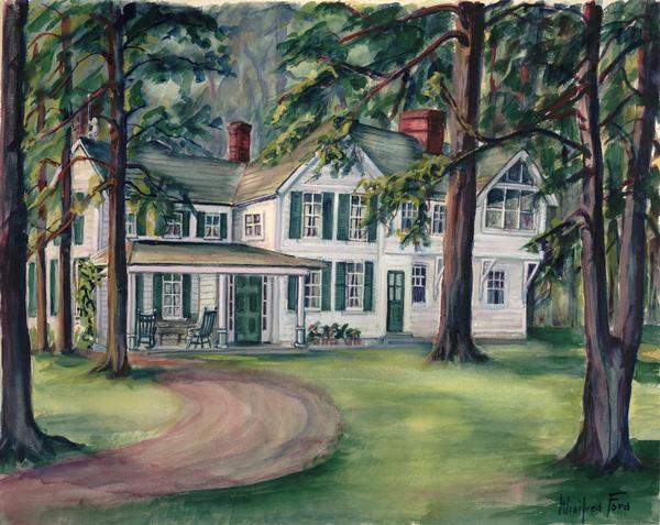The Evergreens/Hawley House Watercolor painting of the Hawley house, also called "The Evergreens" located on Route 4 (junction of Oregon Road and County Trunk D).