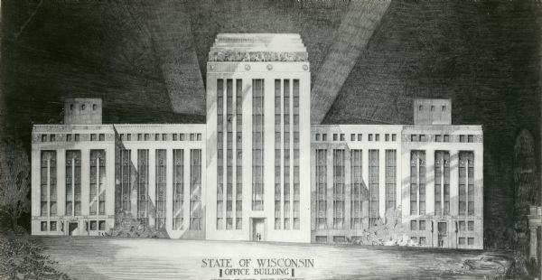 State architect, Arthur Peabody's rendition of the State Office Building at 1 West Wilson Street.