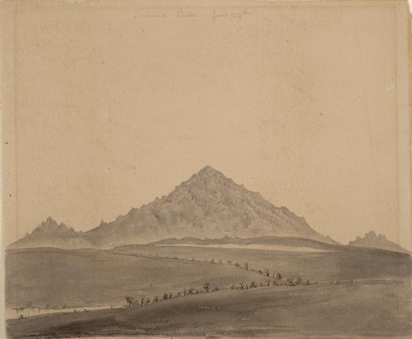 Laramie Peak in Wyoming; Sketched by Wilkins on his 151-day journey from Missouri to California on the Overland Trail (also known as the Oregon Trail).