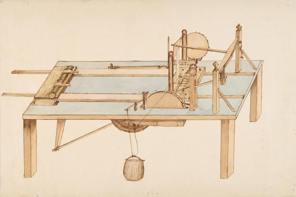 A diagram of a table saw, designed and drawn by John Muir.