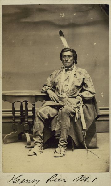 Henry Rice, Winnebago Seated portrait of Henry Rice, of the Ho-Chunk (Winnebago) tribe.