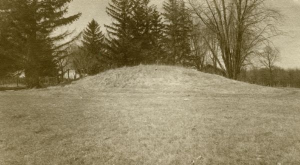 One of the large burial mounds of the Outlet mound group on the former Hoyt property at the foot of Lake Monona.
