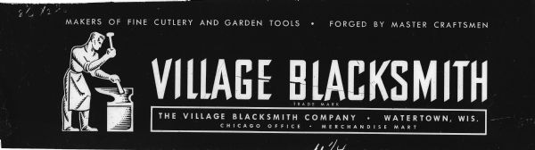 Two masked labels (one positive, one negative) of a sign for The Village Blacksmith Company, Watertown, Wisconsin.