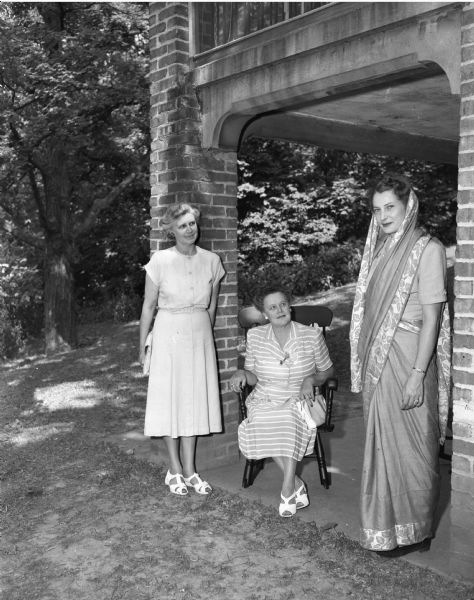 Women representing Presbyterian churches of Madison attended the garden party given at the home of Mrs. W.H. Conlin, 739 Farwell Drive, in honor of Mrs. Howard E. Anderson, missionary on furlough from India. Shown left to right: Mrs. Earle Lewis, Mrs. W.G. Coles, both members of Christ Presbyterian church, and Mrs. Leland L. Jens, Wisconsin Rapids, niece of the honored guest.