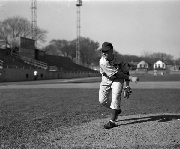 Gulseth Pitches No-Hitter Wendell "Windy" Gulseth of Madison East high school's baseball team pitches a 6-0 no-hit game against Madison Central at Breese Stevens Field.