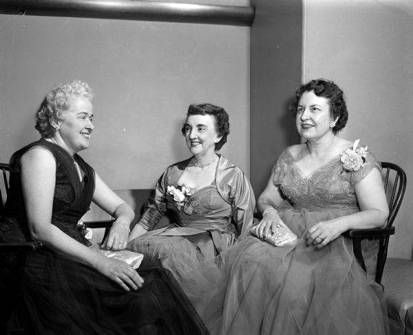 Matrix Banquet Rebecca Barton (left), Gertrude Anderson, and Constance Elvehjem attend the annual Matrix Banquet at the Memorial Union.