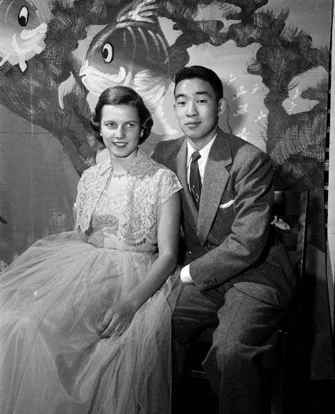 Portrait of Roger Dewa and Judy Hilgers, king and queen of the Wisconsin High School Junior Prom.