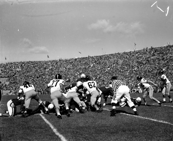 Wisconsin-Purdue Football Game University of Wisconsin quarterback Dale Hackbart scores a touchdown against Purdue in Camp Randall Stadium.