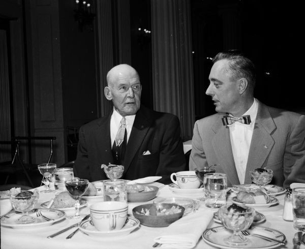Honoring Union Members Truman Swann (left) and Joe Lowenberg attend a dinner to honor union members at the Hotel Loraine.
